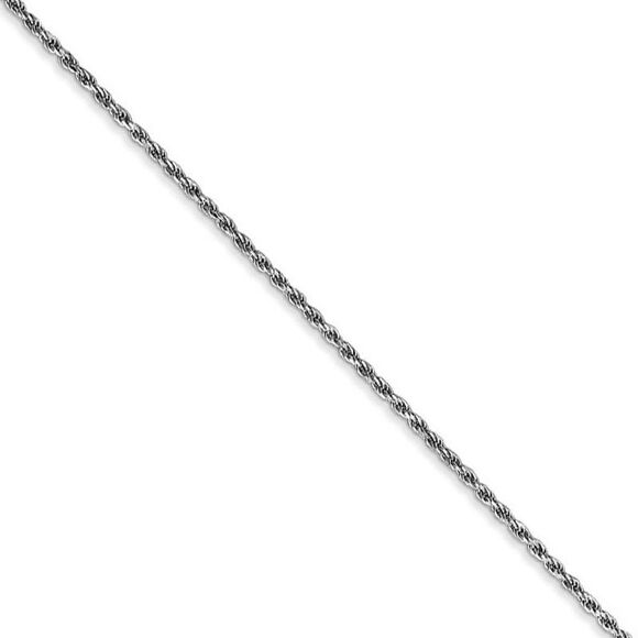 1.2mm, 10k White Gold Diamond Cut Solid Rope Chain Necklace, 16 Inch - Picture 1 of 9